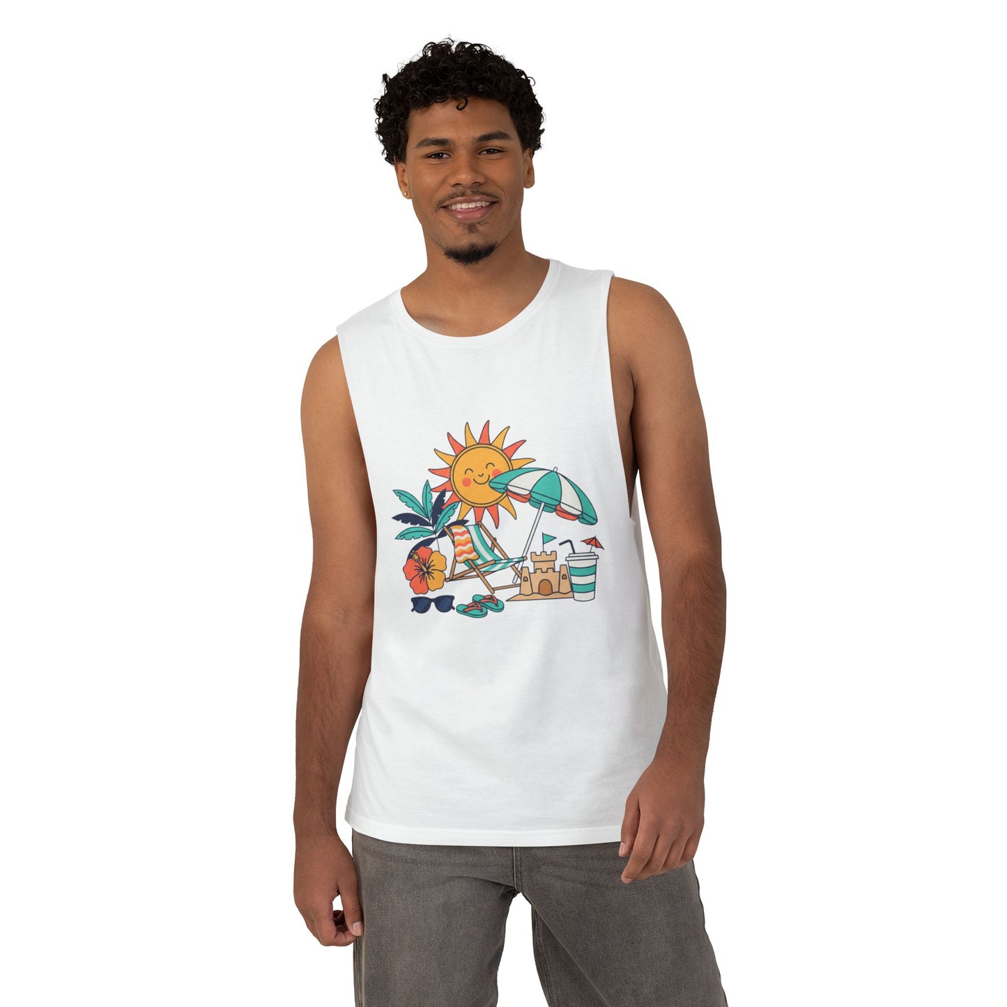 Beach Vibes Tank Top — Sunny Sun, Umbrella & Sandcastle Graphic Summer Tank