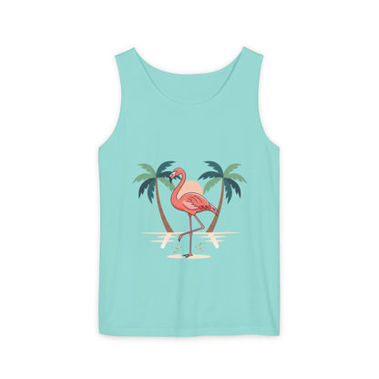 Flamingo Beach Tank Top — Tropical Palm Vacation Graphic Tank