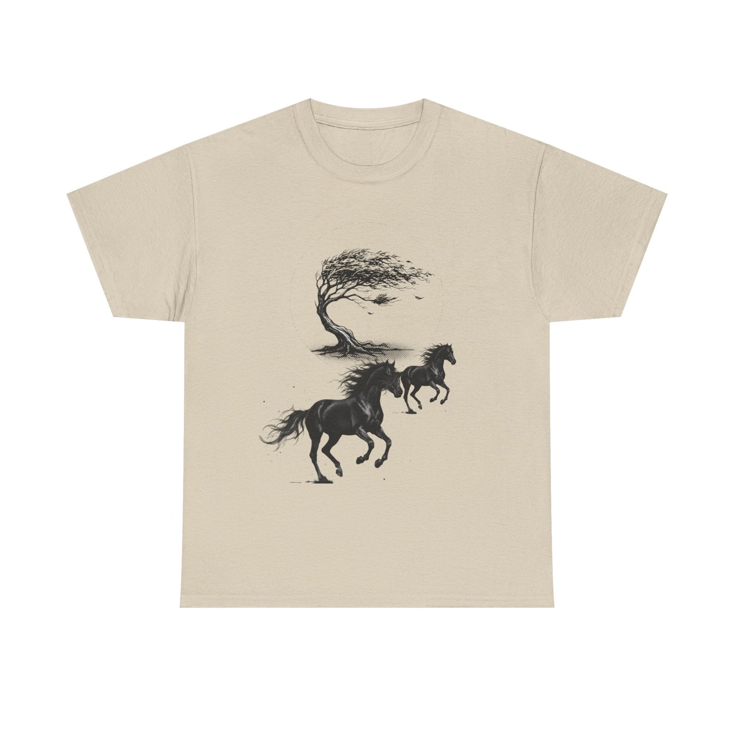 Horse Silhouette Tee — Windblown Tree & Galloping Horses Graphic T-Shirt