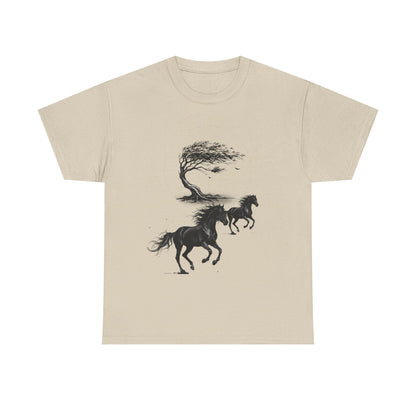 Horse Silhouette Tee — Windblown Tree & Galloping Horses Graphic T-Shirt