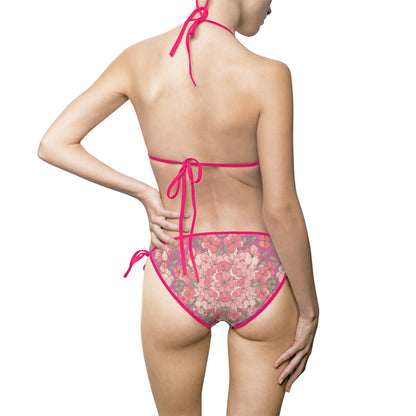 Pink Floral Tie-Side Bikini — Women's Triangle Swimsuit