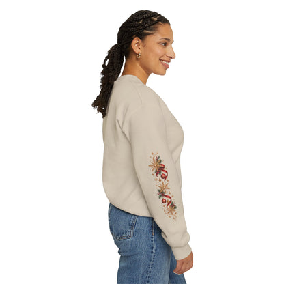 Merry Christmas Reindeer & Christmas Tree Sweatshirt – Festive Holiday Crewneck with Decorative Sleeves