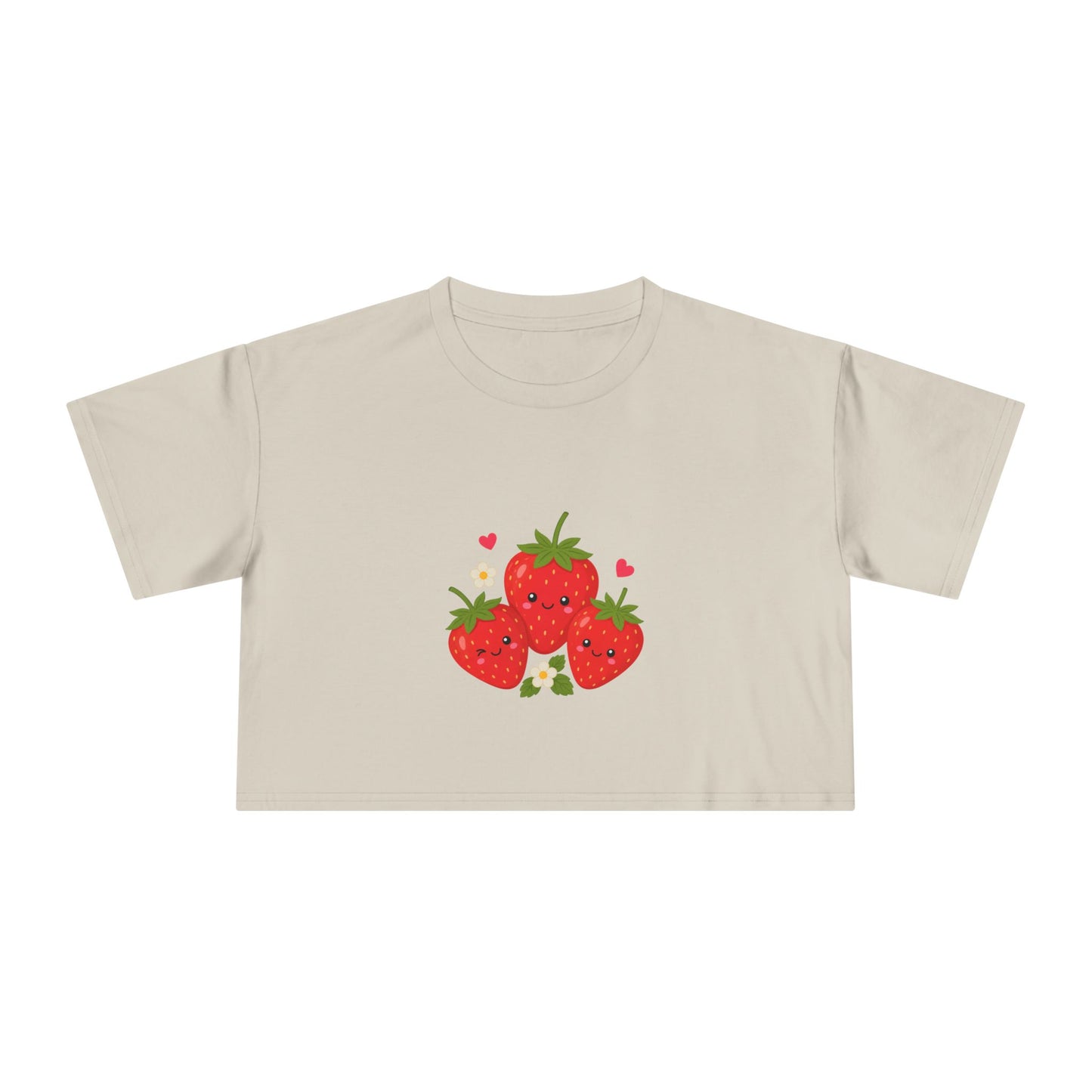 Strawberry Trio Women's Crop Tee — Cute Fruit Graphic Summer Top