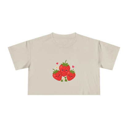 Strawberry Trio Women's Crop Tee — Cute Fruit Graphic Summer Top