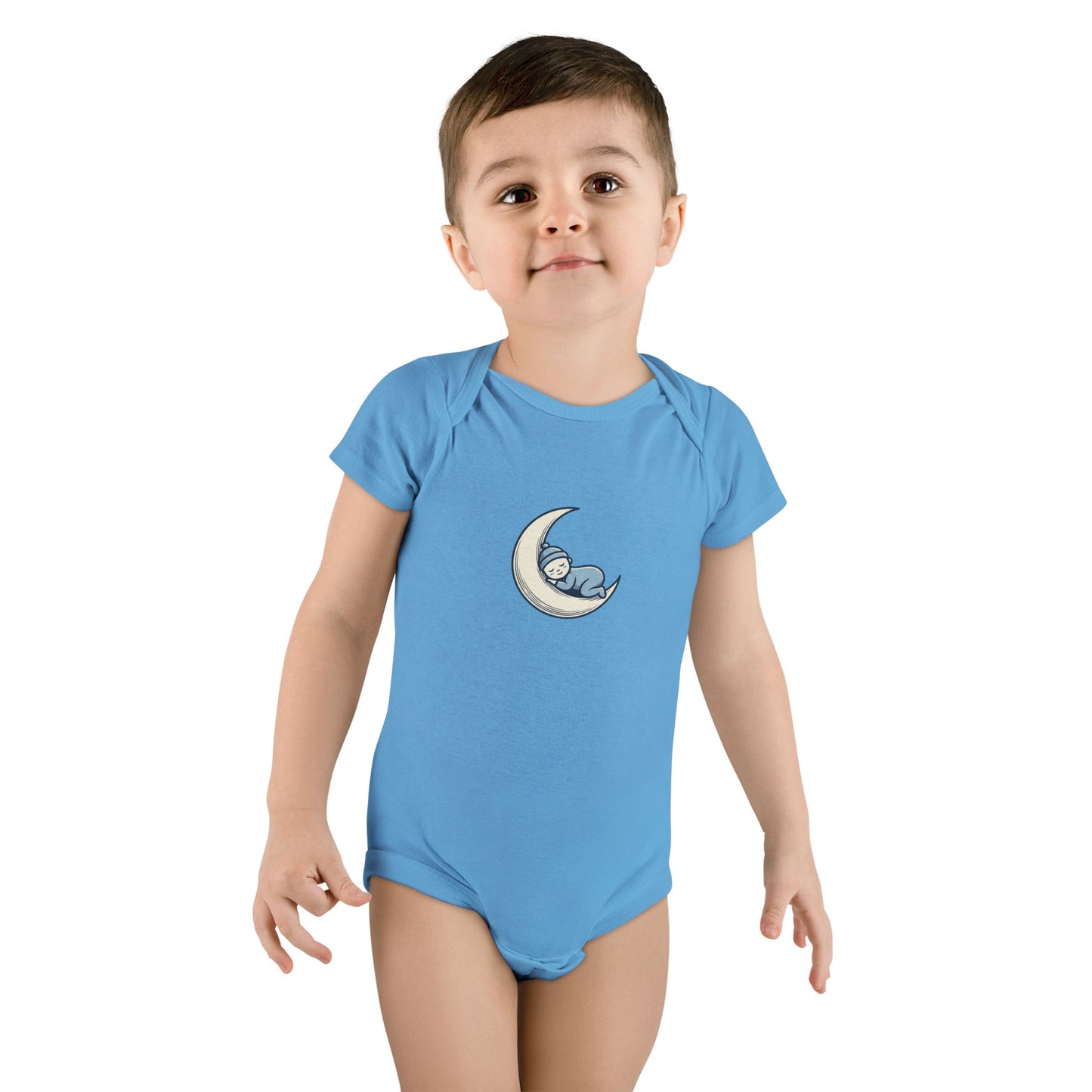 Baby Onesie - 'Little Dreamer' Moon & Sleeping Baby Short Sleeve Bodysuit