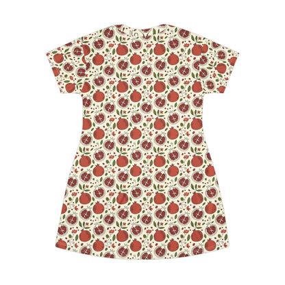 Pomegranate Pattern T‑Shirt Dress — All-Over Print Fruit Floral Summer Dress