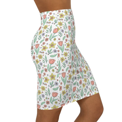 Floral Pencil Skirt — Pastel Wildflower Print Mid‑Waist Skirt for Spring & Everyday