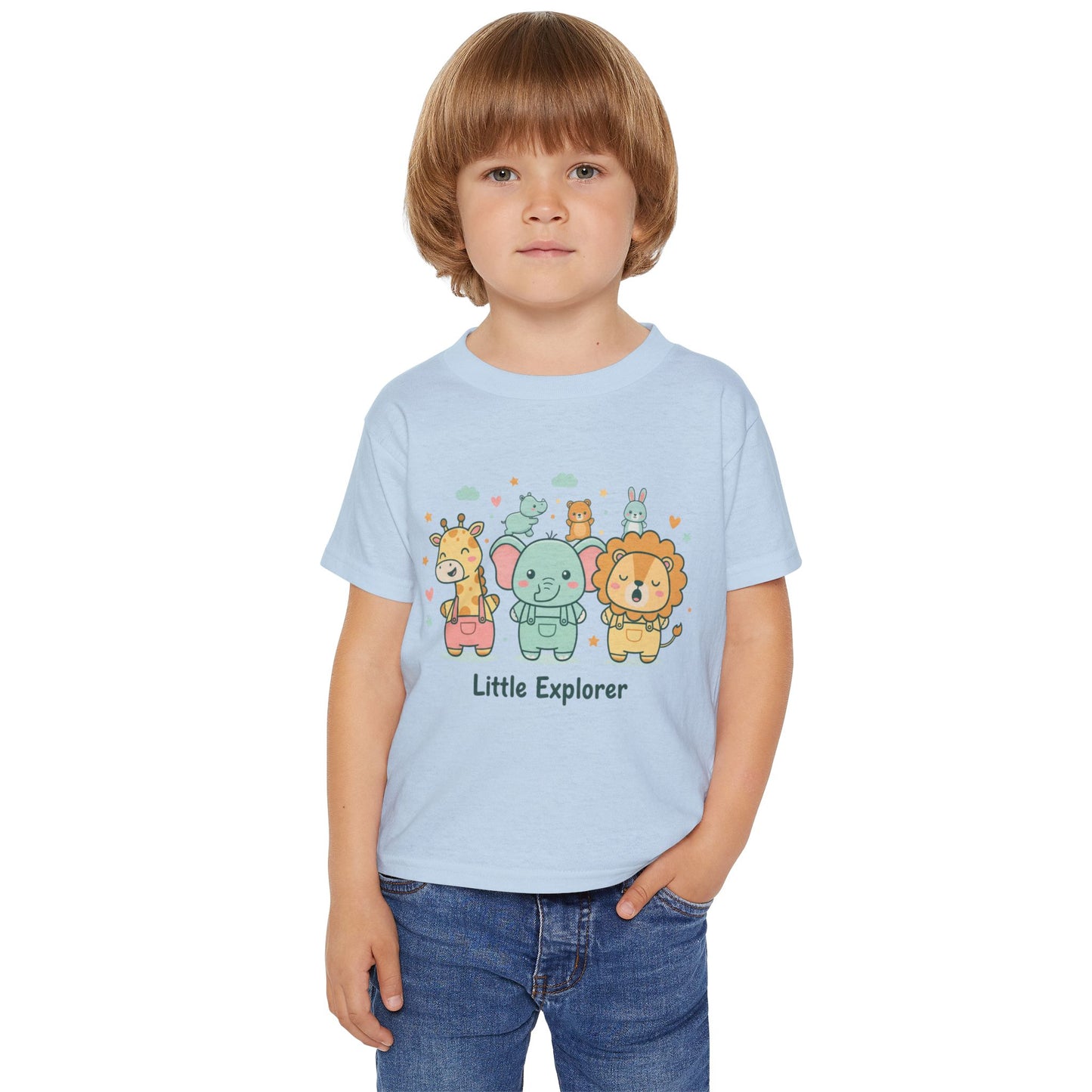 Little Explorer Toddler T‑Shirt — Cute Animal Crew with “Little Explorer” Front & “Happy Little Human Here” Back
