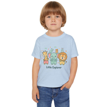 Little Explorer Toddler T‑Shirt — Cute Animal Crew with “Little Explorer” Front & “Happy Little Human Here” Back