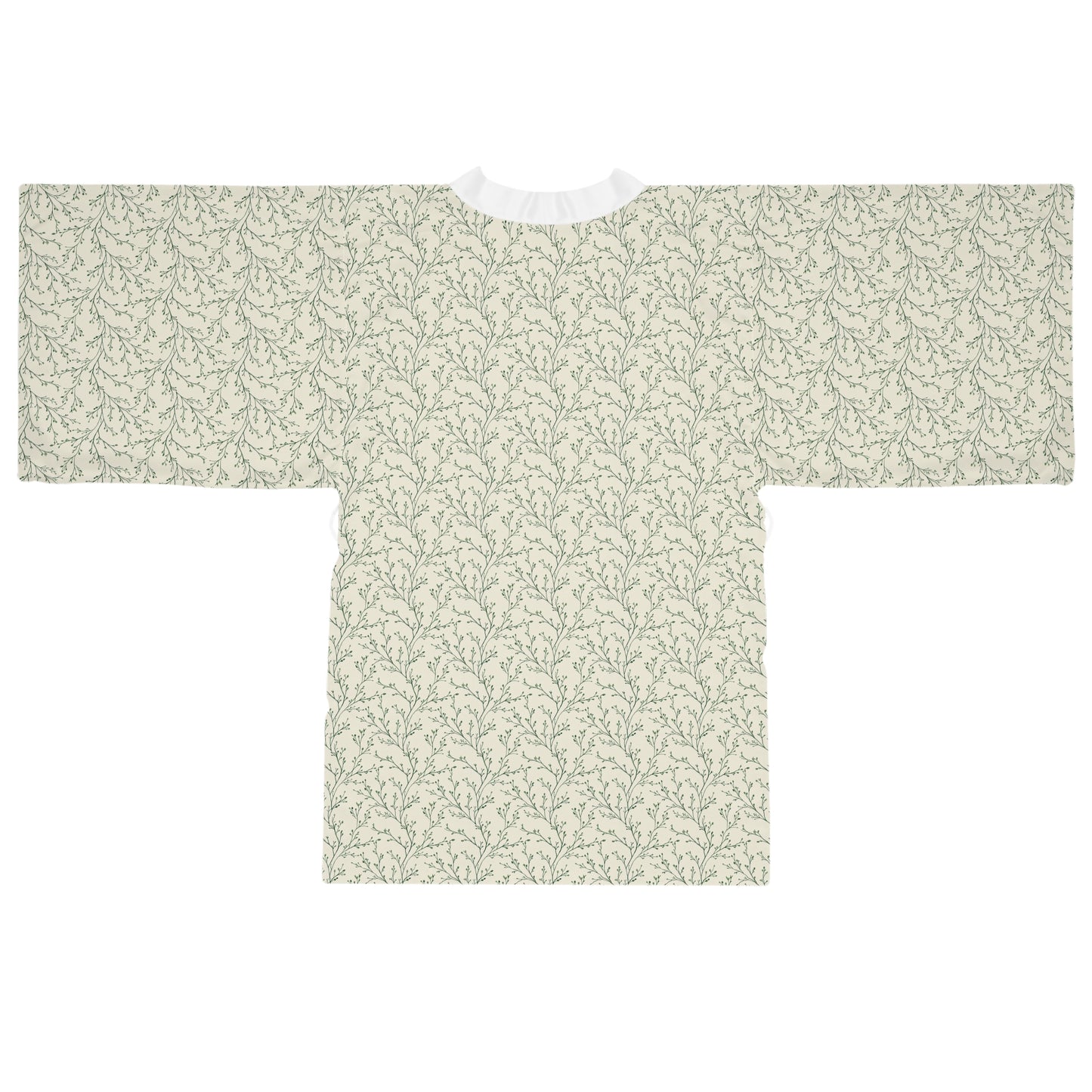 Botanical Print Kimono Robe — Light Green Floral Lounge Wrap