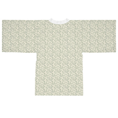 Botanical Print Kimono Robe — Light Green Floral Lounge Wrap