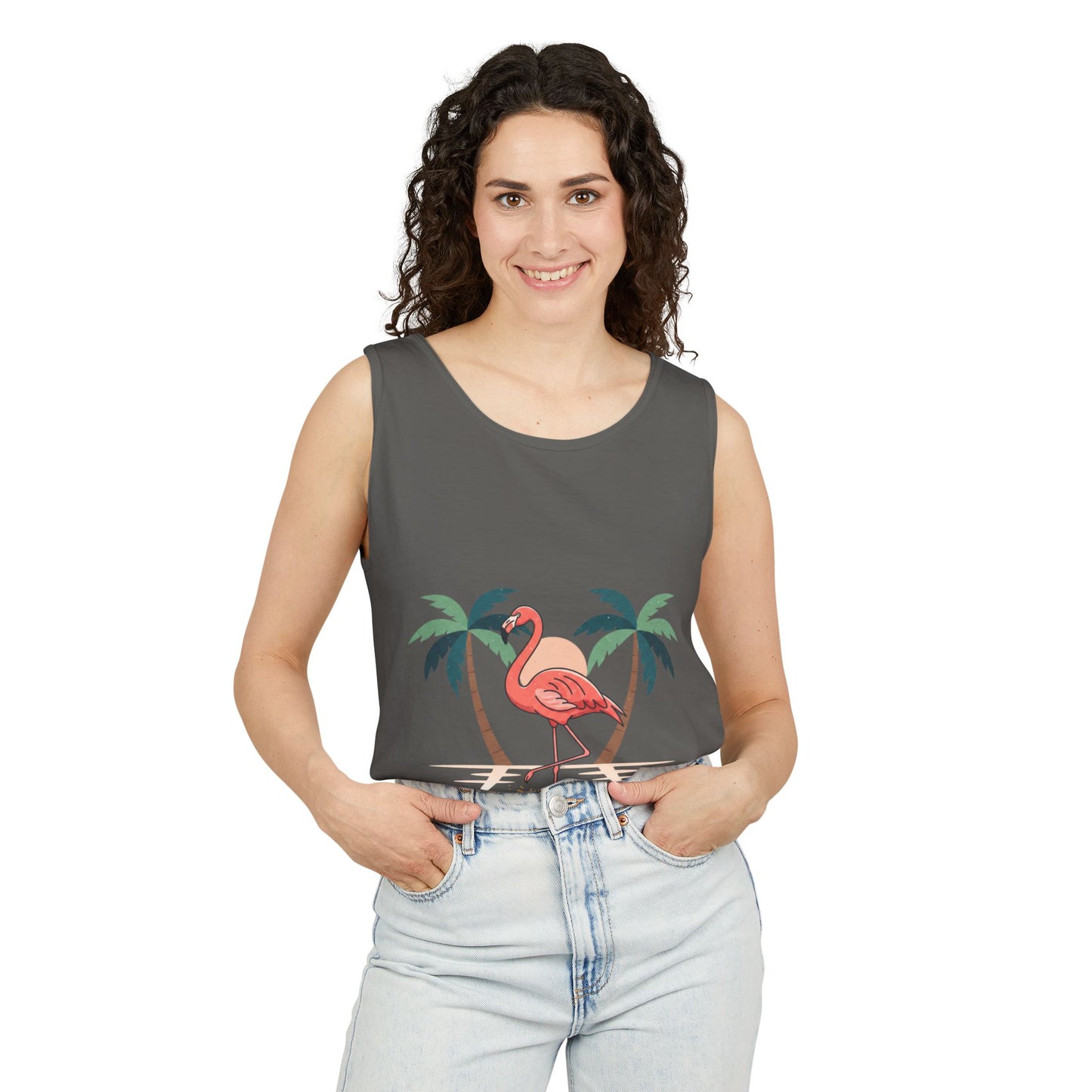 Flamingo Beach Tank Top — Tropical Palm Vacation Graphic Tank