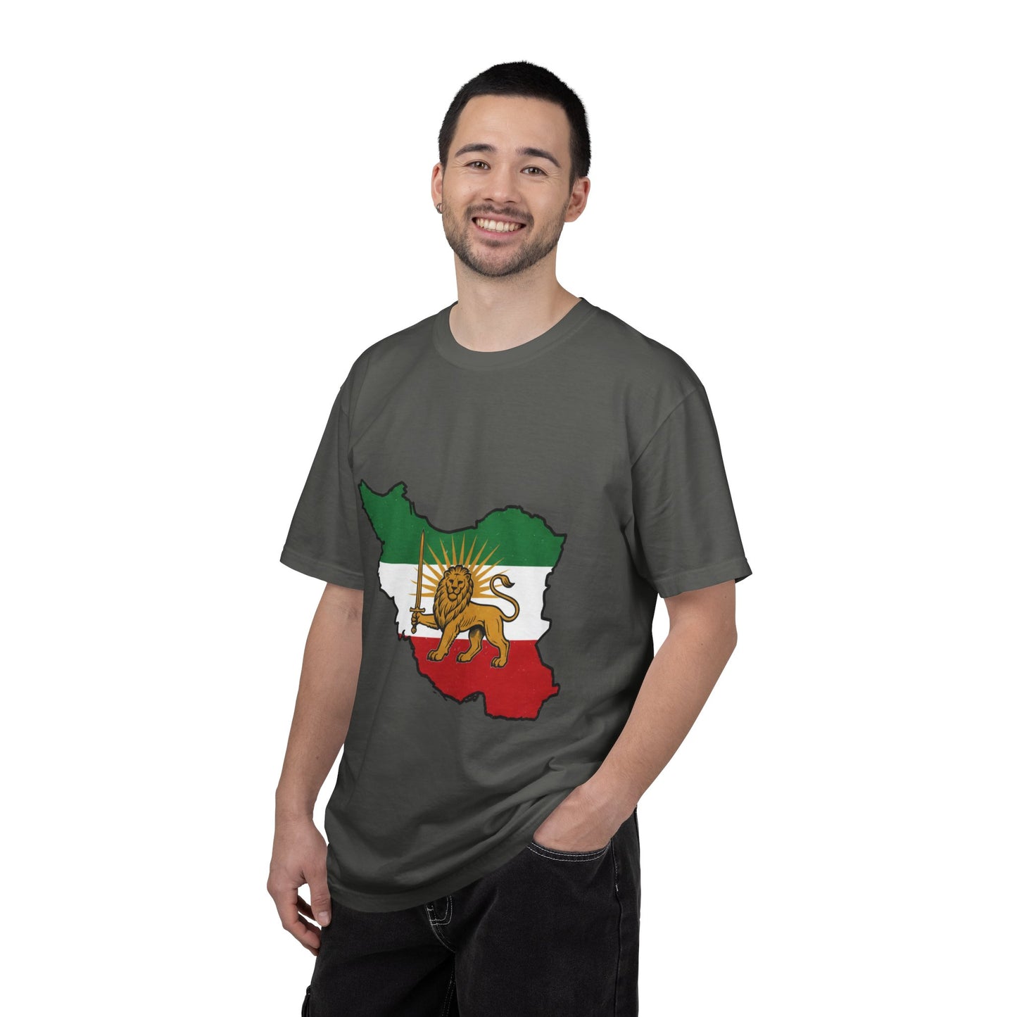 Iran Map T-Shirt with Lion and Sun Flag — Persian Heritage Tee