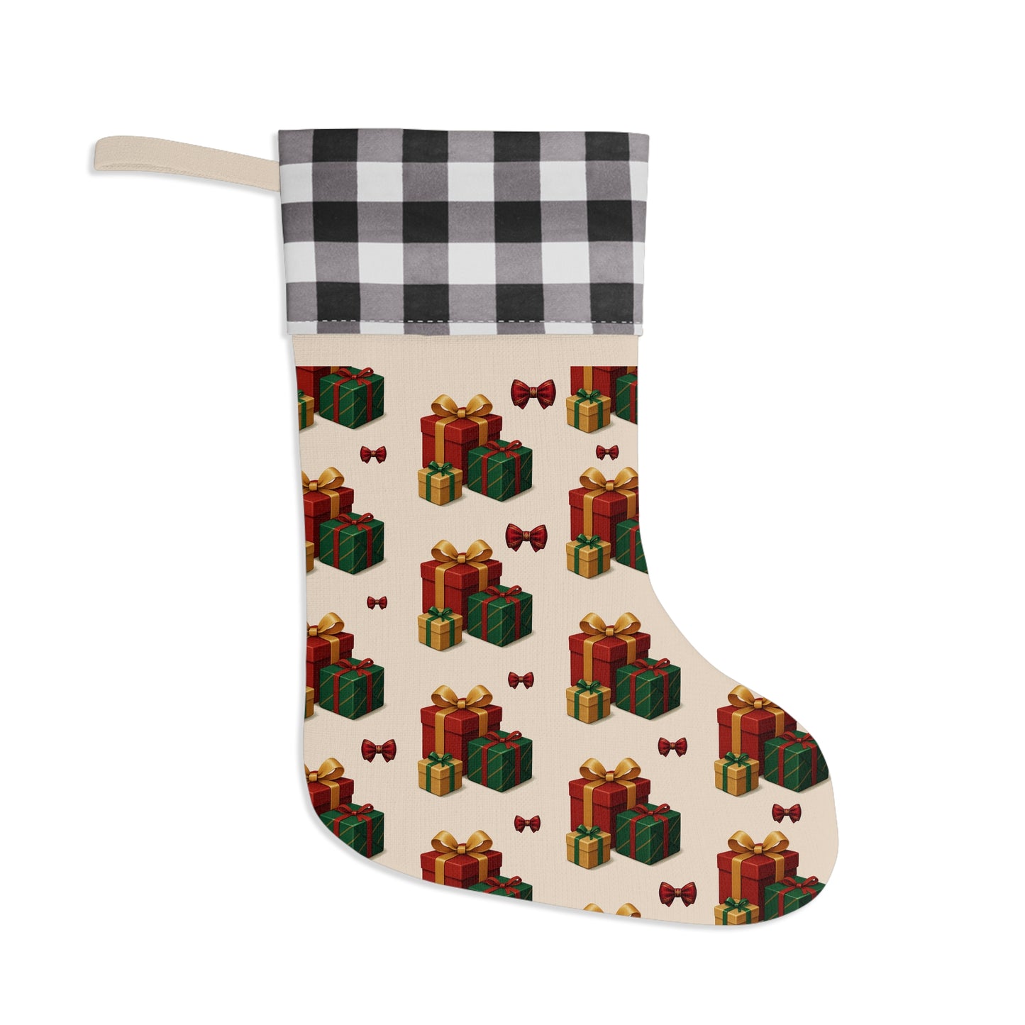 Festive Christmas Stocking, Holiday Gift Holder, Red Buffalo Plaid Decoration, Personalized Xmas Stocking, Cozy Home Accent