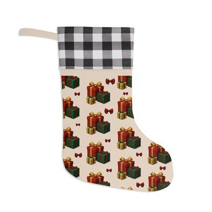 Festive Christmas Stocking, Holiday Gift Holder, Red Buffalo Plaid Decoration, Personalized Xmas Stocking, Cozy Home Accent