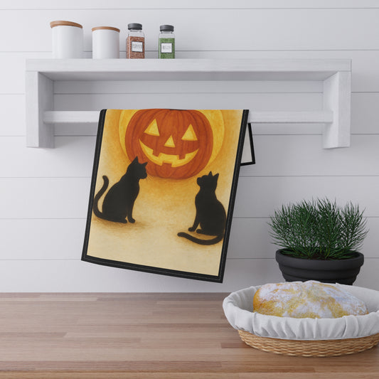 Halloween Cat Tea Towels, Pumpkin Decor, Fall Kitchen Accessories, Spooky Gift for Cat Lovers, Autumn Home Decor