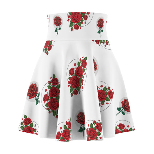 Red Rose Heart Floral Skater Skirt — Romantic Vintage Valentine’s Day Skirt