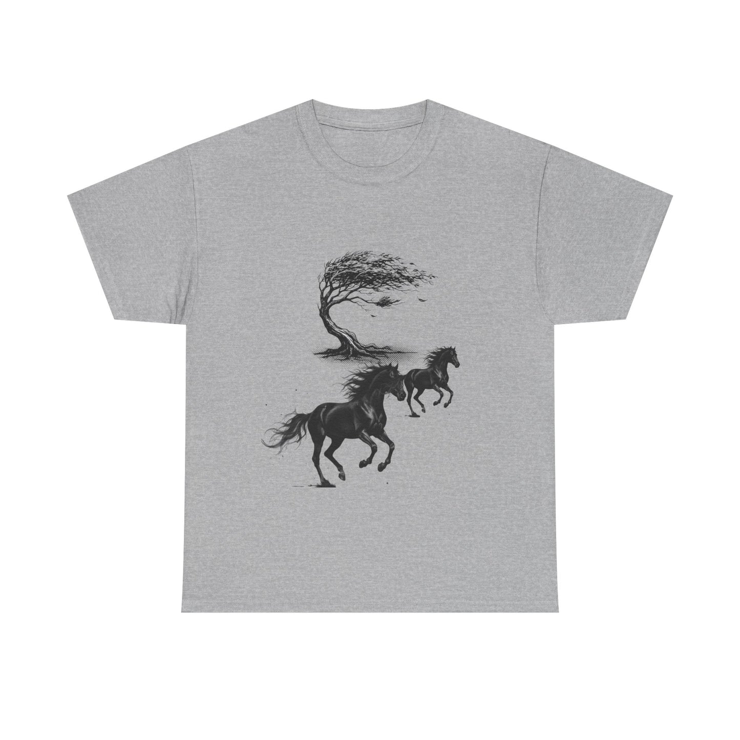 Horse Silhouette Tee — Windblown Tree & Galloping Horses Graphic T-Shirt