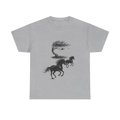 Horse Silhouette Tee — Windblown Tree & Galloping Horses Graphic T-Shirt