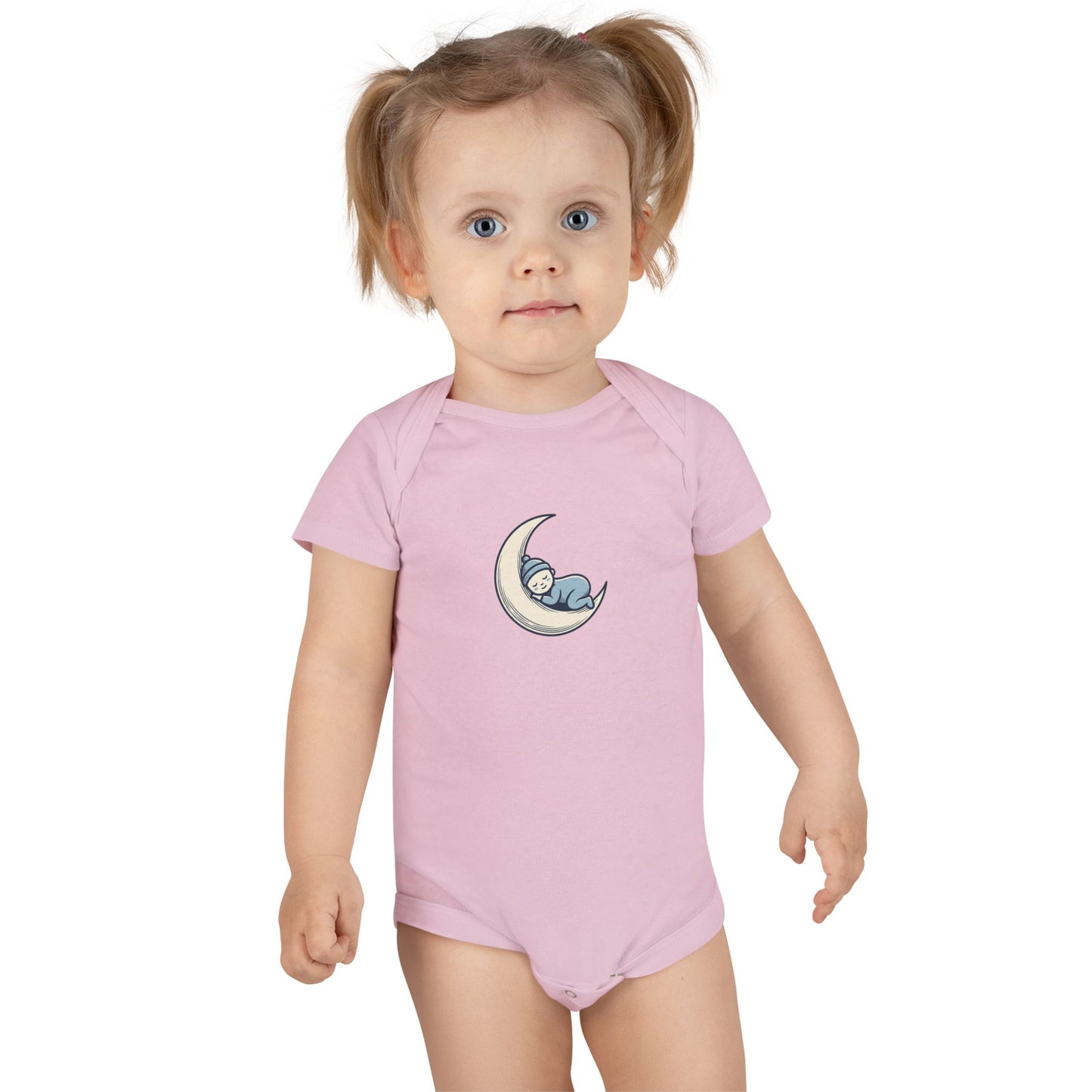 Baby Onesie - 'Little Dreamer' Moon & Sleeping Baby Short Sleeve Bodysuit