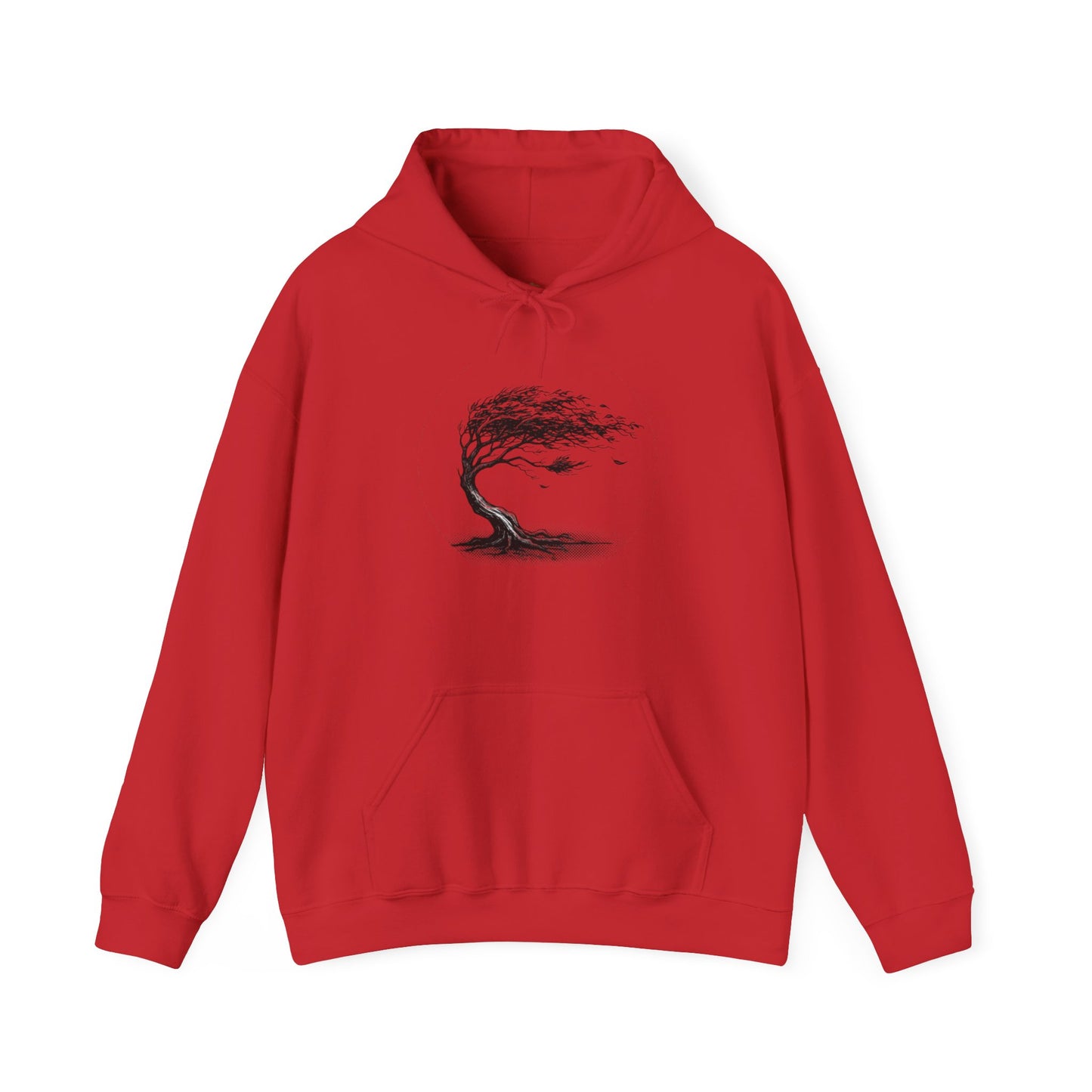 Windswept Tree Hoodie – Minimal Black Ink Nature Pullover