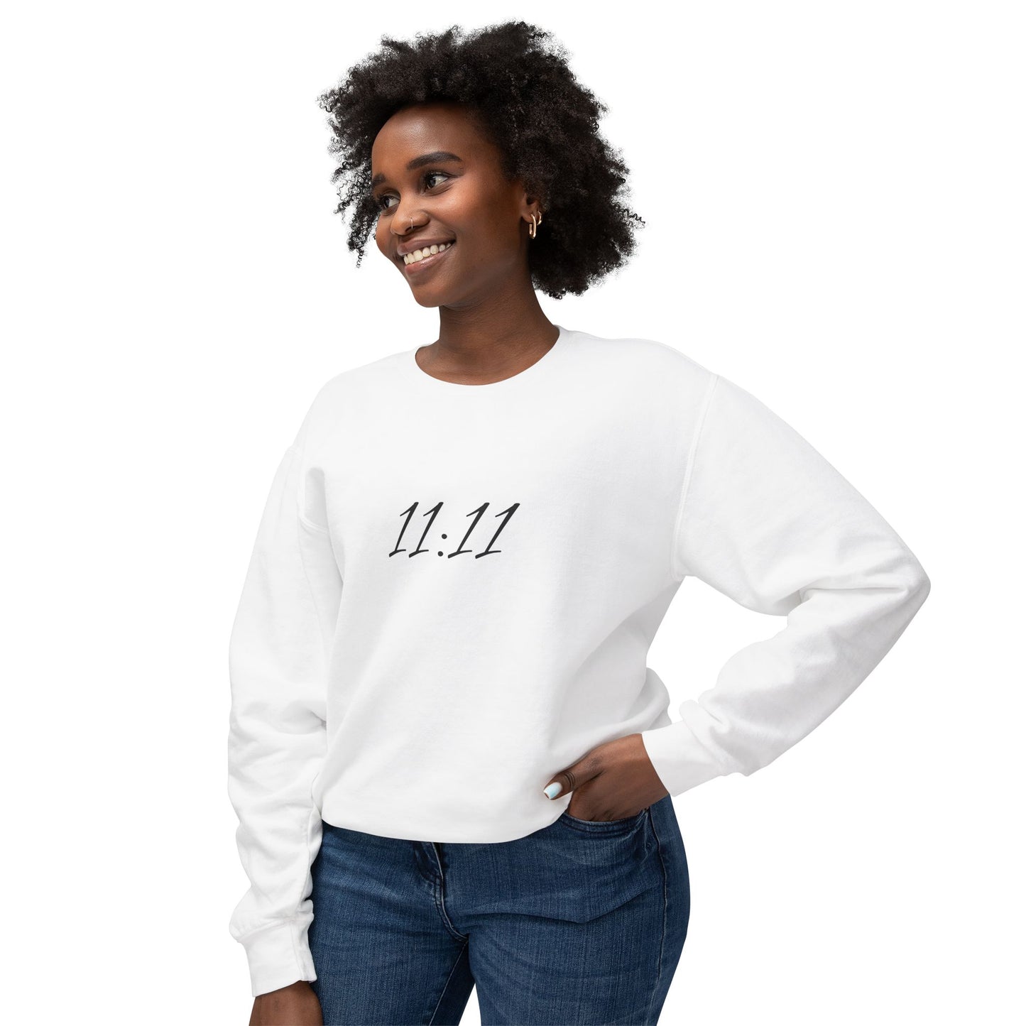 11:11 Crewneck Sweatshirt — Minimal White 'Blessed' Back Design