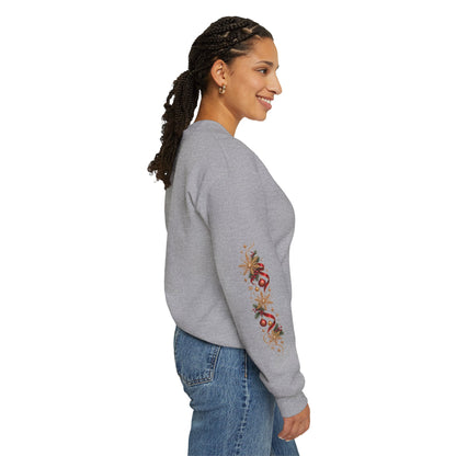 Merry Christmas Reindeer & Christmas Tree Sweatshirt – Festive Holiday Crewneck with Decorative Sleeves