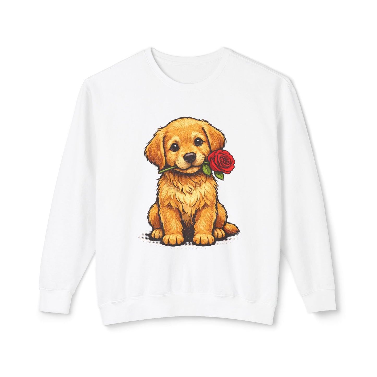 Golden Retriever Puppy Sweatshirt - Cute Puppy with Rose Crewneck