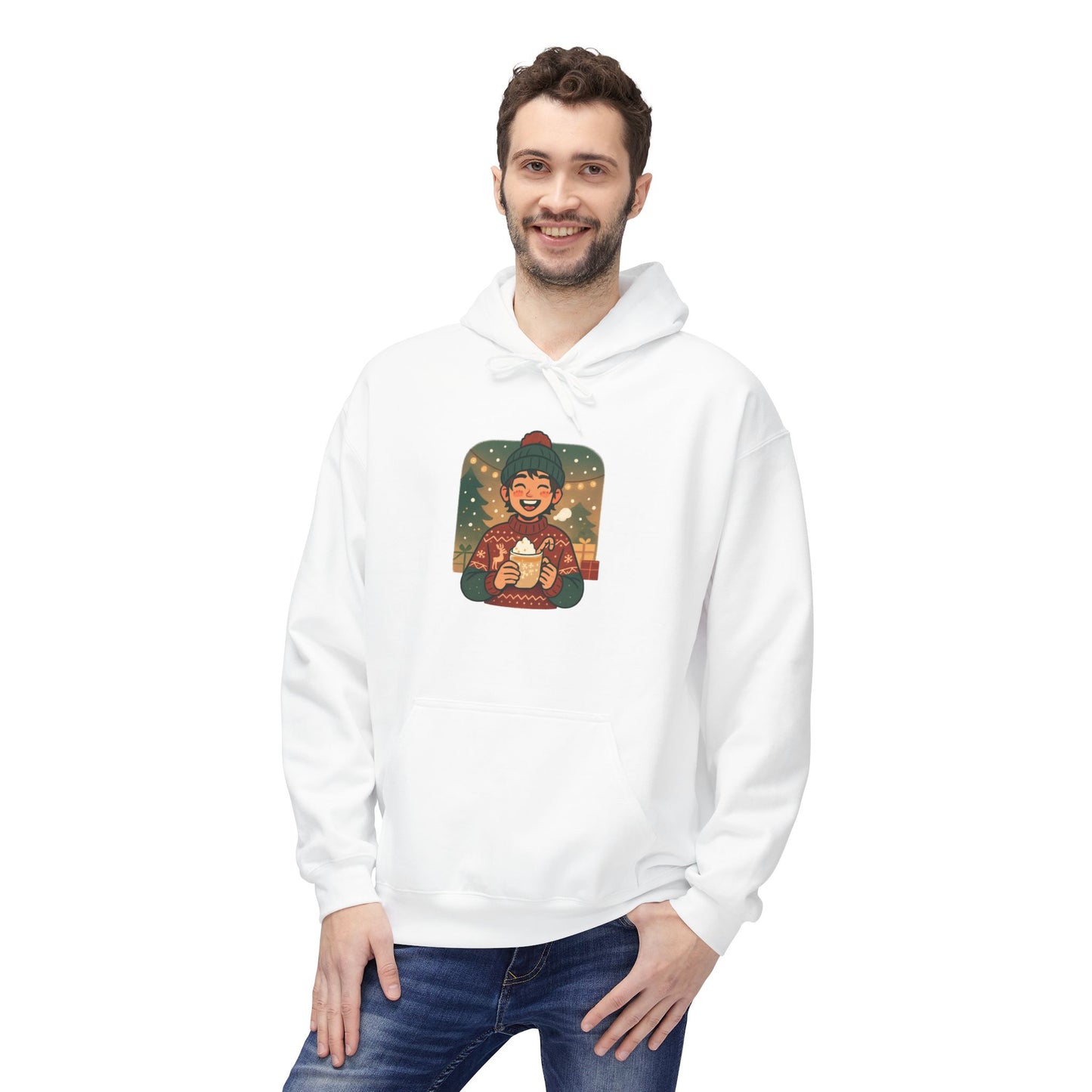 Cosmic Holiday Fleece Hoodie, Cozy Unisex Sweatshirt, Festive Winter Apparel, Unique Gift, Warm Outerwear