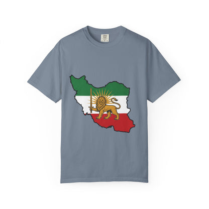 Iran Map T-Shirt with Lion and Sun Flag — Persian Heritage Tee