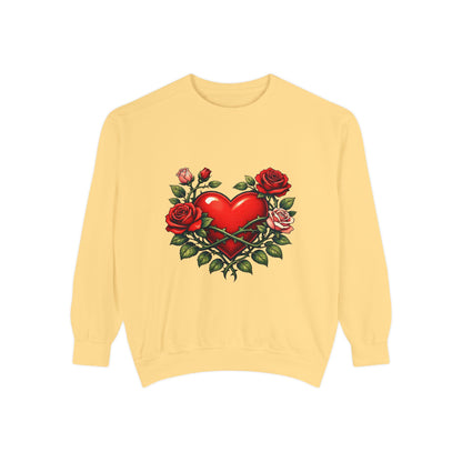 Heart & Roses Sweatshirt — Vintage Tattoo Style Valentine Pullover