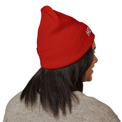 Ho Ho Ho Embroidered Beanie — Classic Cuffed Winter Hat