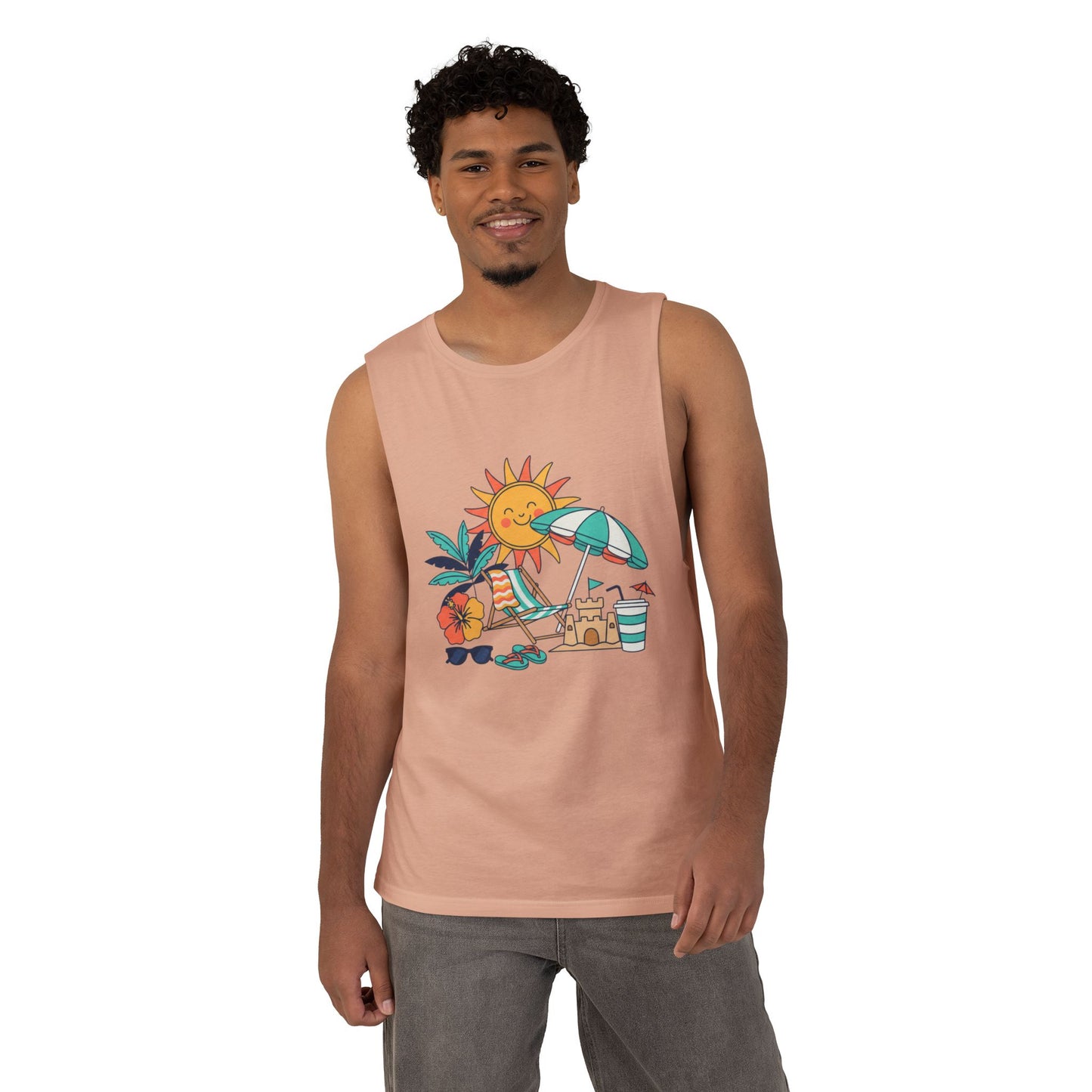 Beach Vibes Tank Top — Sunny Sun, Umbrella & Sandcastle Graphic Summer Tank