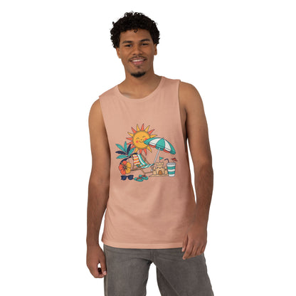 Beach Vibes Tank Top — Sunny Sun, Umbrella & Sandcastle Graphic Summer Tank