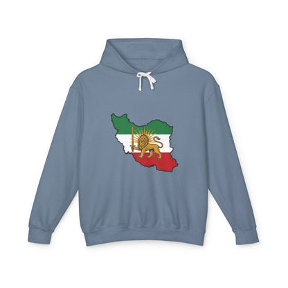 Iran Map Hoodie with Lion and Sun Flag — Persian Heritage Sweatshirt