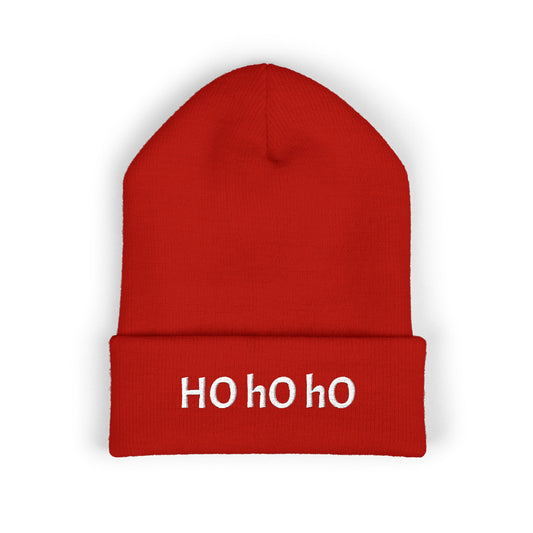 Ho Ho Ho Embroidered Beanie — Classic Cuffed Winter Hat