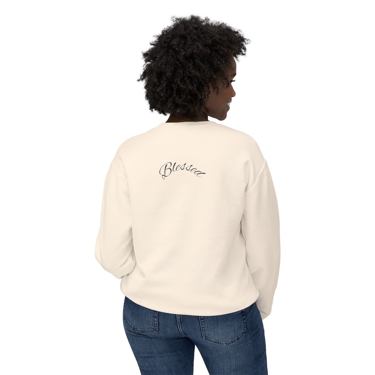 11:11 Crewneck Sweatshirt — Minimal White 'Blessed' Back Design