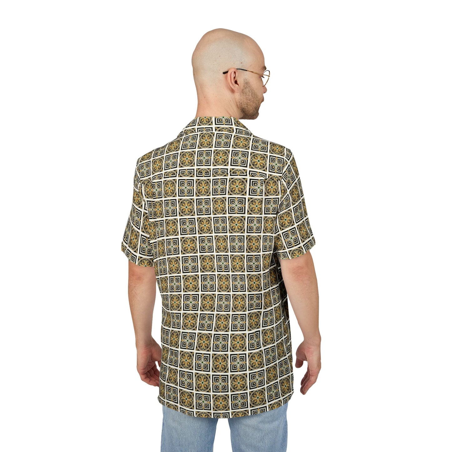 Hawaiian Shirt — Vintage Tile Pattern Short-Sleeve Button-Down