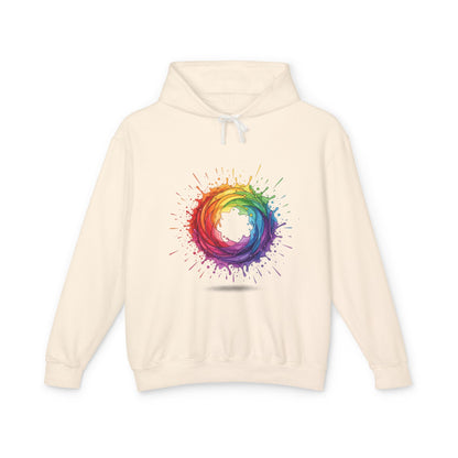 Rainbow Splash Circle Hoodie — Colorful Abstract Pride Pullover