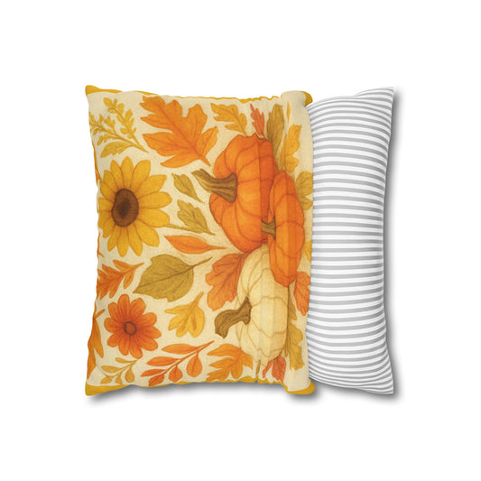 Autumn Harvest Pillowcase, Cozy Fall Decor, Seasonal Cushion Cover, Thanksgiving Home Accent, Pumpkin Floral Pillowcase