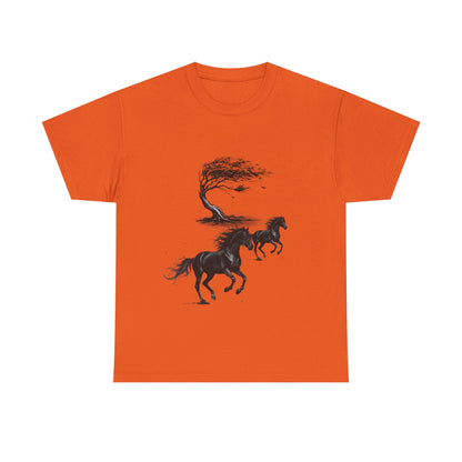 Horse Silhouette Tee — Windblown Tree & Galloping Horses Graphic T-Shirt