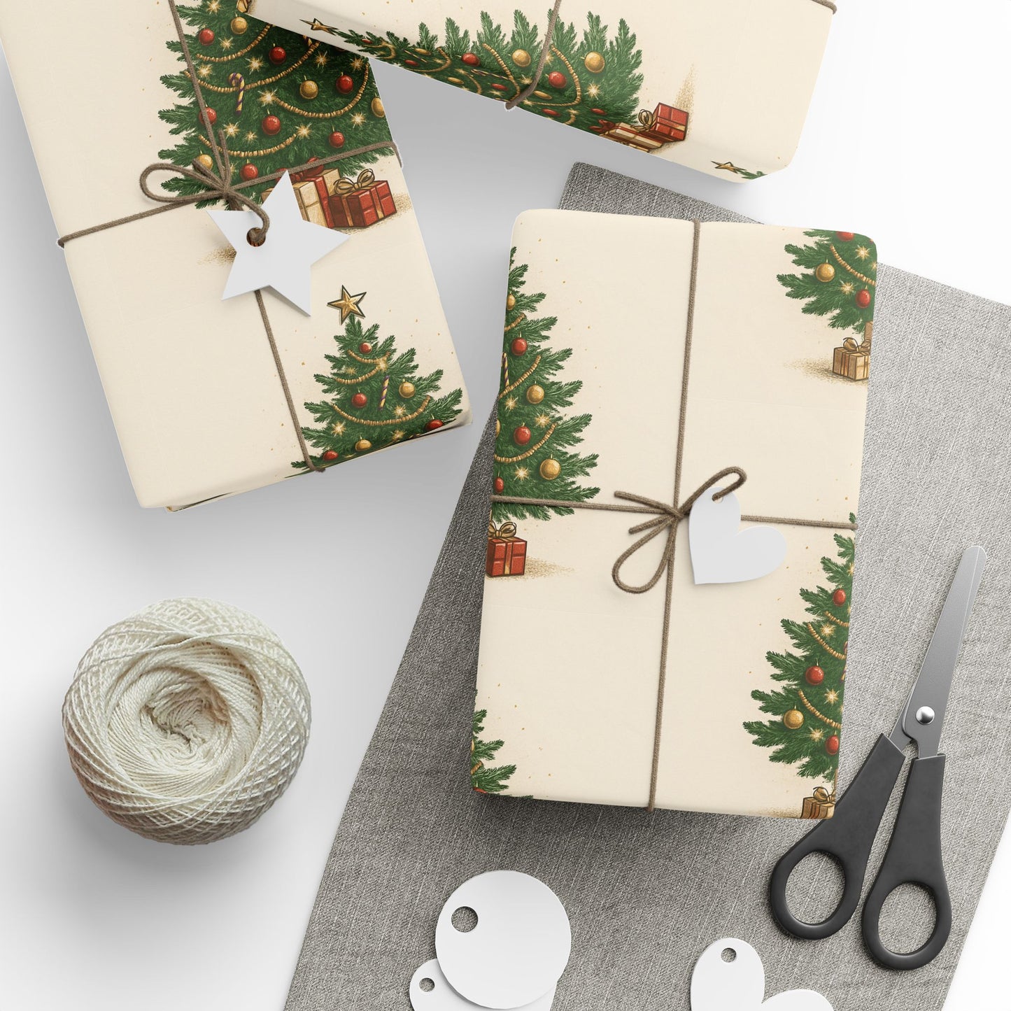 Christmas Tree Wrapping Paper – Vintage Green Tree Pattern Holiday Gift Wrap