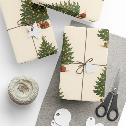 Christmas Tree Wrapping Paper – Vintage Green Tree Pattern Holiday Gift Wrap
