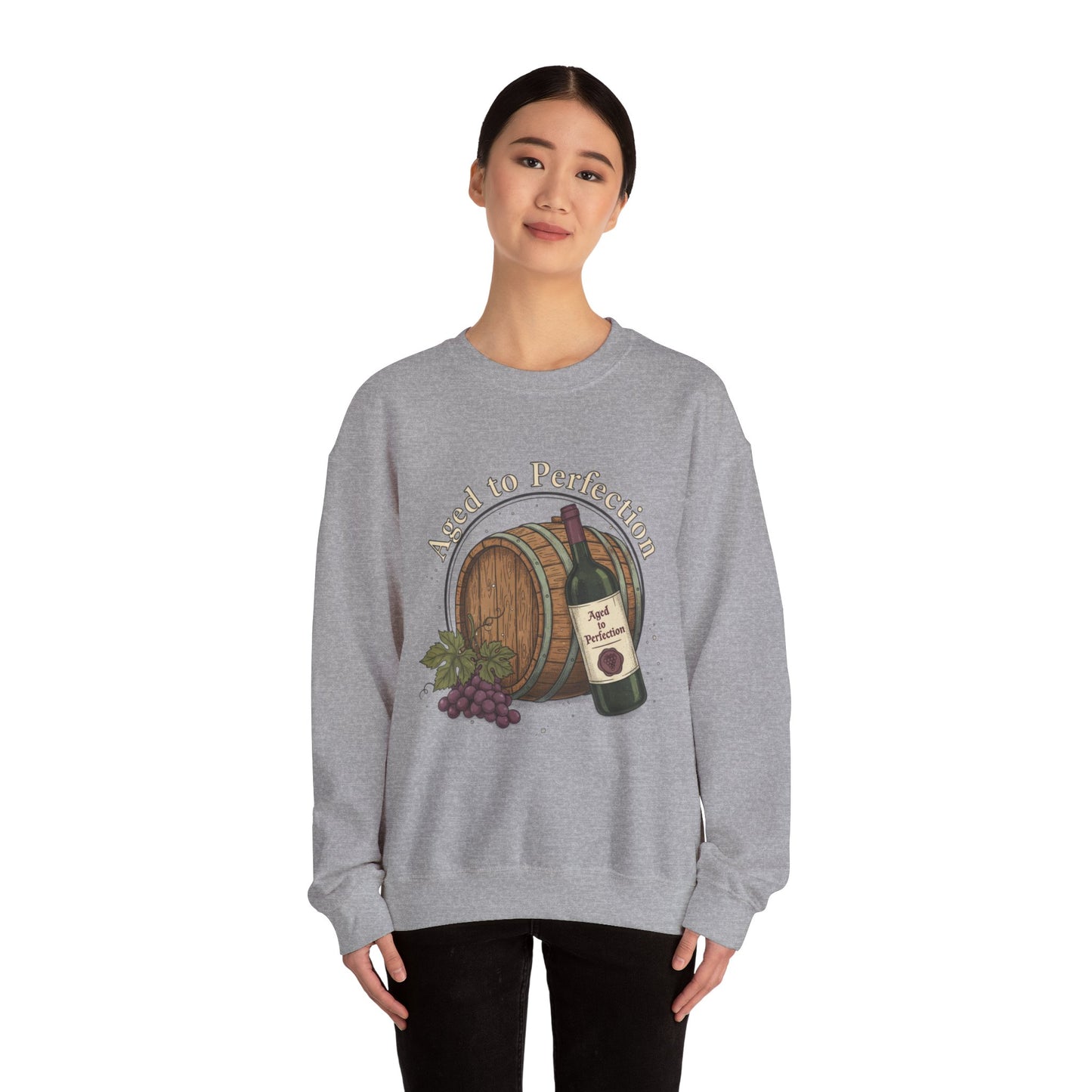 Wine Barrel 'Aged to Perfection' Sweatshirt — "Birthday Vibes Only" Crewneck