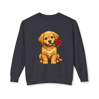 Golden Retriever Puppy Sweatshirt - Cute Puppy with Rose Crewneck