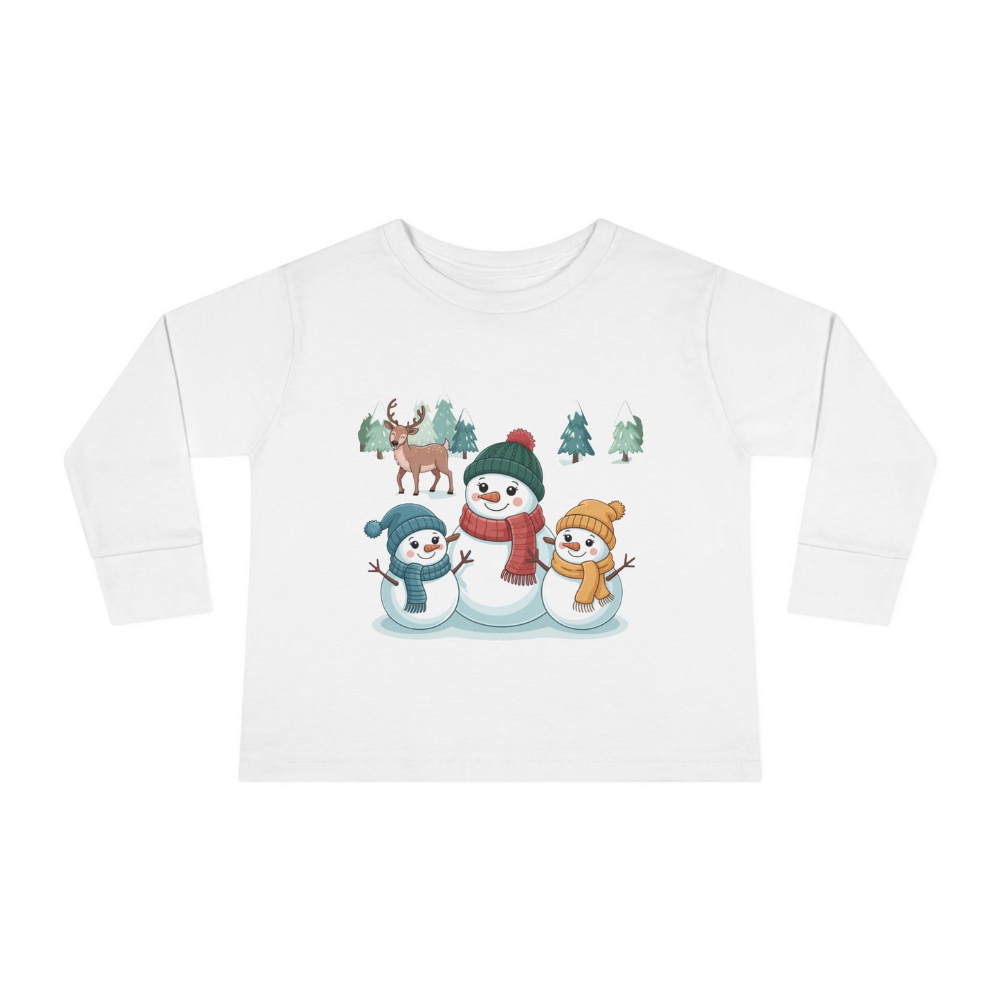 Toddler Long Sleeve Tee — Cute Snowman Family "Let It" Winter Holiday Shirt