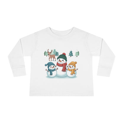 Toddler Long Sleeve Tee — Cute Snowman Family "Let It" Winter Holiday Shirt