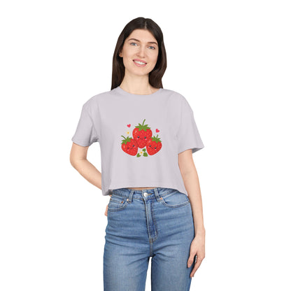 Strawberry Trio Women's Crop Tee — Cute Fruit Graphic Summer Top