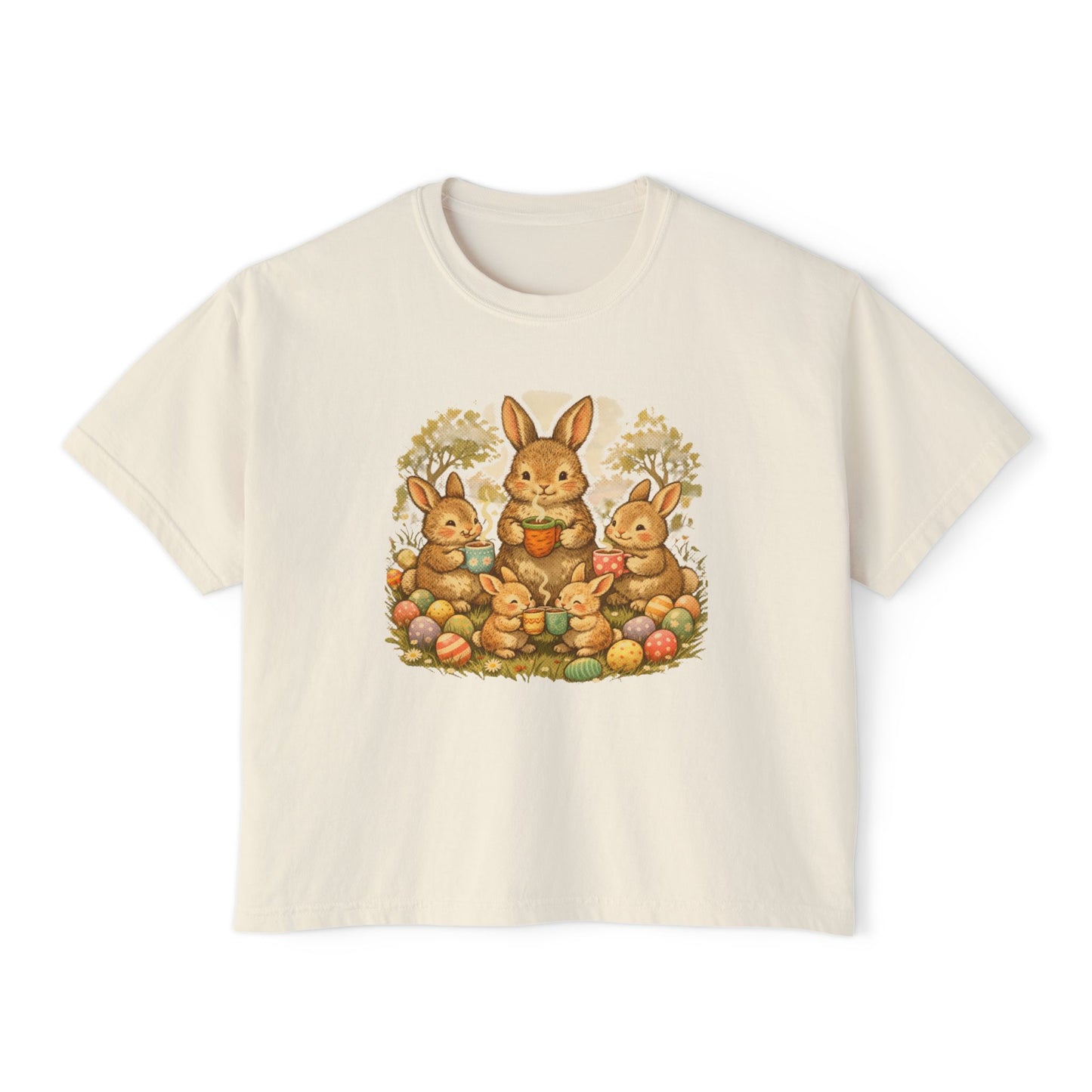 Easter Bunny Family Women's Boxy Tee — Cute Vintage Rabbits & Easter Eggs