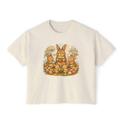Easter Bunny Family Women's Boxy Tee — Cute Vintage Rabbits & Easter Eggs